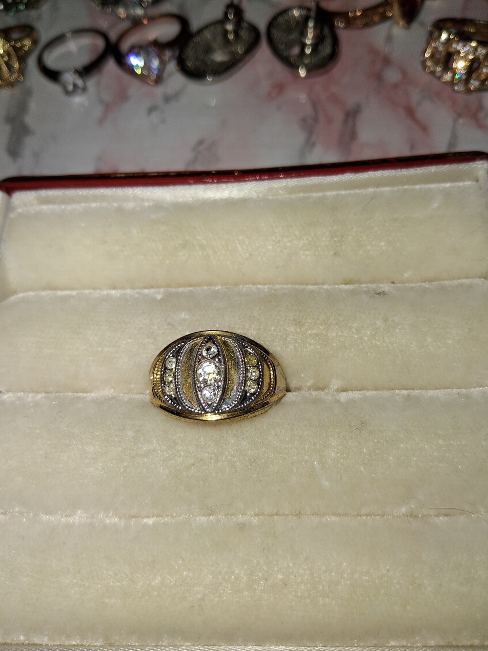 Vintage Elegant Gold-Tone and Silver Accent Women's Crystal Ring
